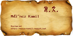 Müncz Kamil névjegykártya